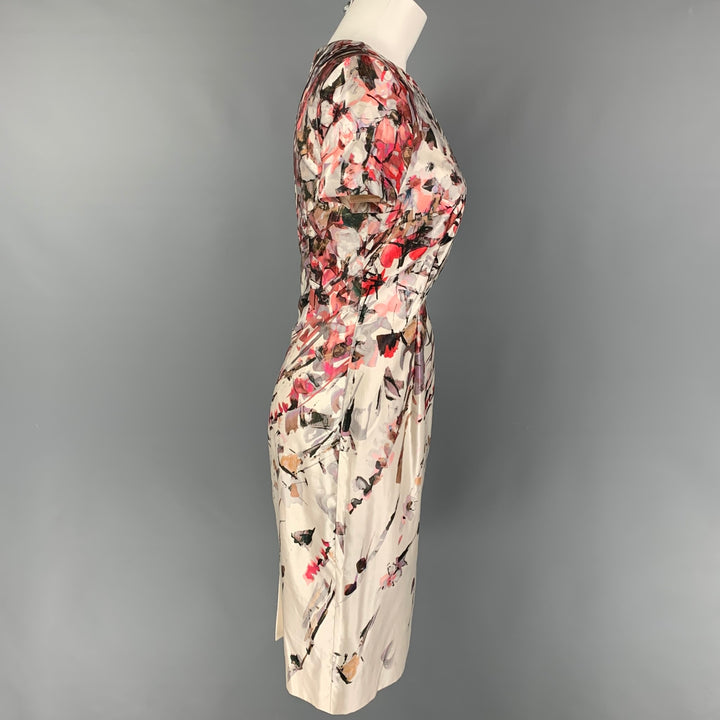 CAROLINA HERRERA Size 4 Cream Red Cotton Silk Abstract Short Sleeve Dress