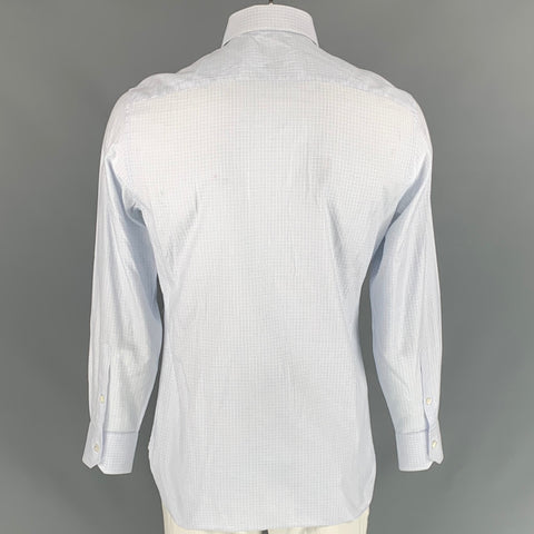 ERMENEGILDO ZEGNA Size L Light Blue Checkered Cotton Long Sleeve Shirt