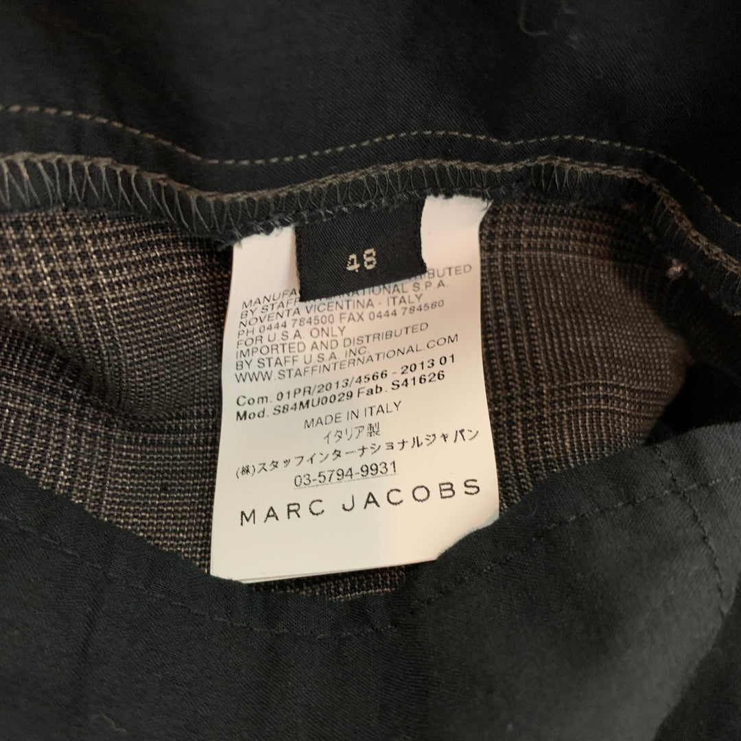 MARC JACOBS Size 32 Brown & Black Plaid Linen Blend Drawstring Shorts