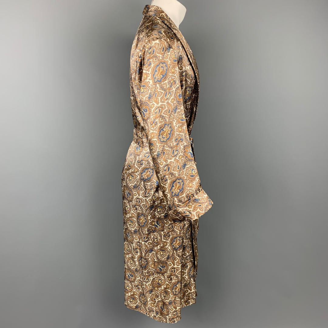 Vintage JORDAN MARSH Size M Taupe & White Paisley Silk Belted Robe