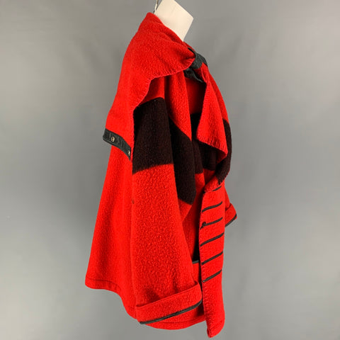 Vintage JEAN-CHARLES DE CASTELBAJAC Talla única Rojo Negro Lana Dos Tonos Abrigo oversize