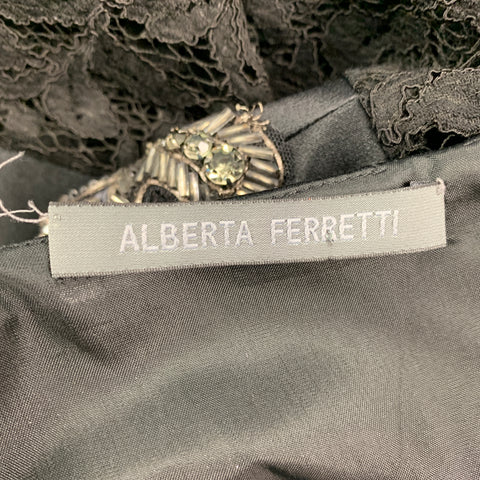 ALBERTA FERRETTI Size M Black Lace Beaded Sleeveless Dress