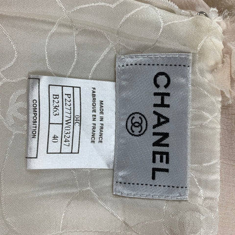CHANEL 2004 Conjunto de vestido sin mangas de acetato de algodón con borde crudo color crema talla 8