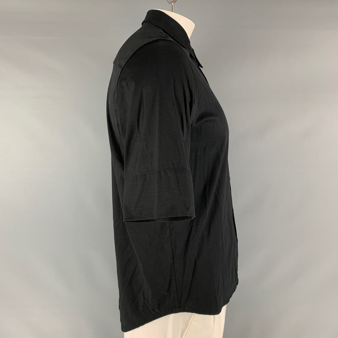 LEMAIRE Size L Black Solid Cotton Button Up Short Sleeve Shirt