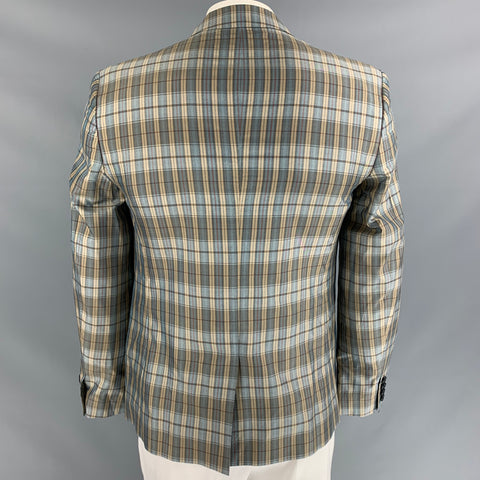 MARC by MARC JACOBS Size L Grey Khaki Plaid Silk Notch Lapel Sport Coat