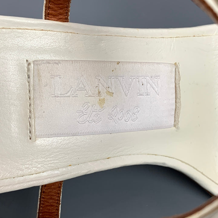 LANVIN Size 9 White Natural Rhinestone Leather Strappy Sandals