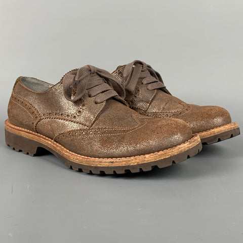 BRUNELLO CUCINELLI Talla 8.5 Zapatos de ante perforados marrones