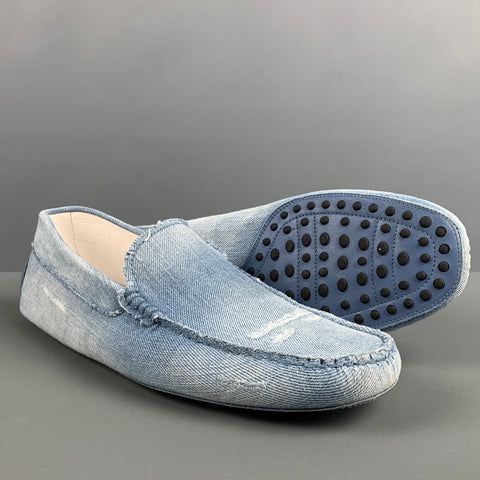 TOD'S Talla 9.5 Mocasines tipo driver de mezclilla desgastados en azul