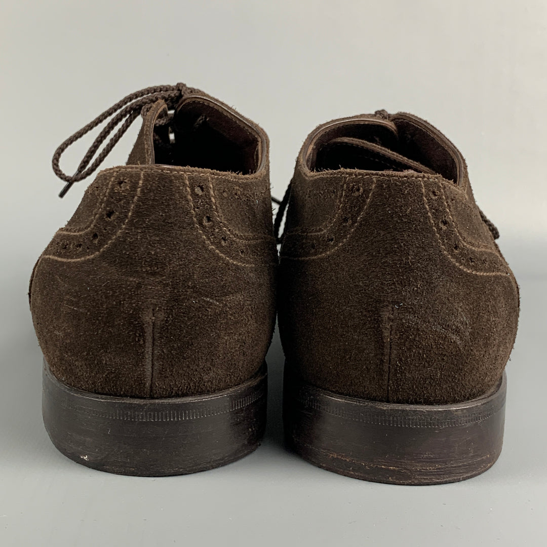 ERMENEGILDO ZEGNA Size 11.5 Brown Perforated Suede Wingtip  display picture 2