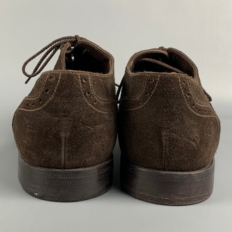 ERMENEGILDO ZEGNA Size 11.5 Brown Perforated Suede Wingtip Lace Up Shoes