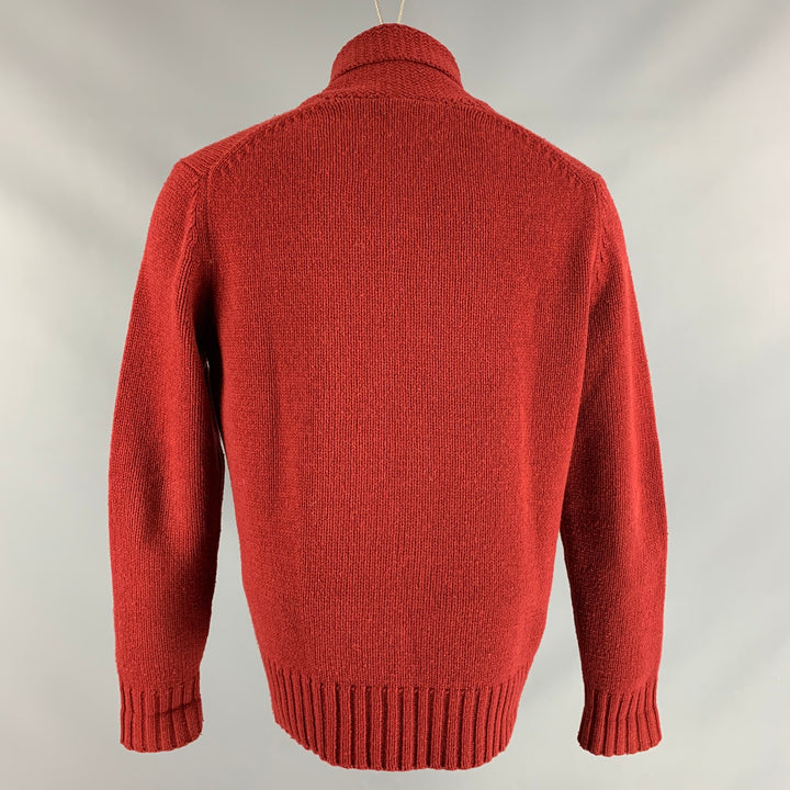 JACK SPADE Size M Brick Solid Lambswool & Cotton Shawl Collar Sweater