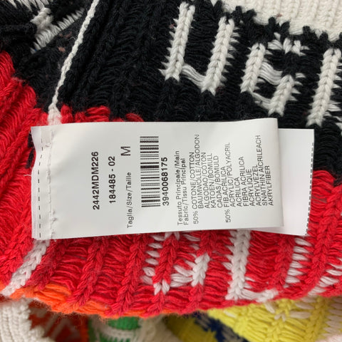 MSGM Taille M Pull en coton/acrylique tricoté en détresse blanc et multicolore