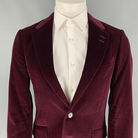 PAUL SMITH The Westbourne Size 36 Burgundy Velvet Cotton Modal Notch Lapel Sport Coat