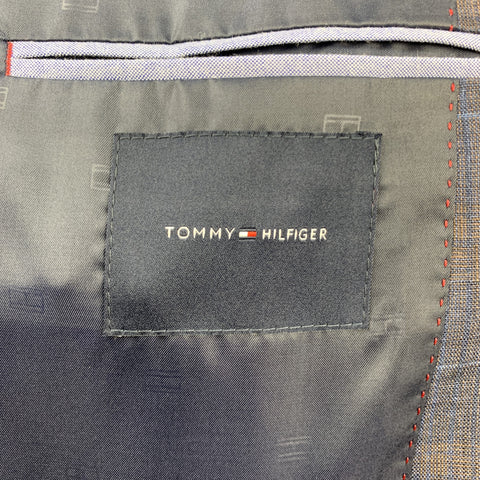 TOMMY HILFIGER Size 40 Navy & Brown Plaid Linen Notch Lapel Sport Coat