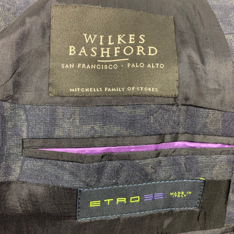 ETRO Size 42 Charcoal & Grey Paisley Wool Notch Lapel Sport Coat