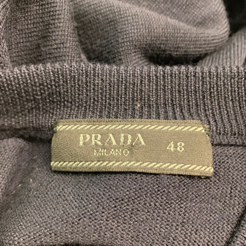 PRADA Taille S Marine Rouge Tissus Mélangés Laine Vierge Polyester Pull à Col Rond