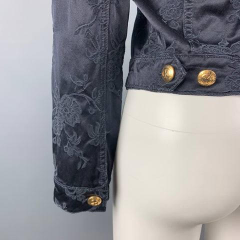 LOVE MOSCHINO Taille 6 Veste brodée en satin de coton / viscose noir et bleu nuit
