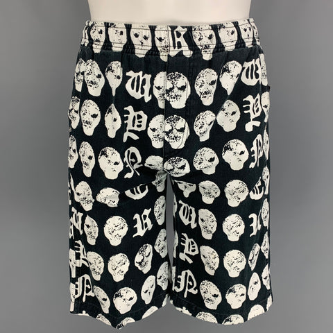 VYNER Size XS Black White Print Cotton Shorts