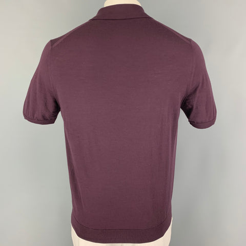 PRADA Size L Eggplant Knitted Wool Buttoned Polo