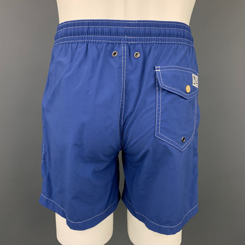 POLO by RALPH LAUREN Size S Blue Contrast Stitch Nylon Elastic Waistband Swim Trunks