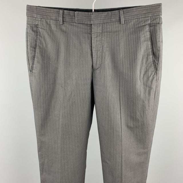 JOHN VARVATOS Talla 30 Pantalón de vestir de algodón con cremallera y rayas gris oscuro