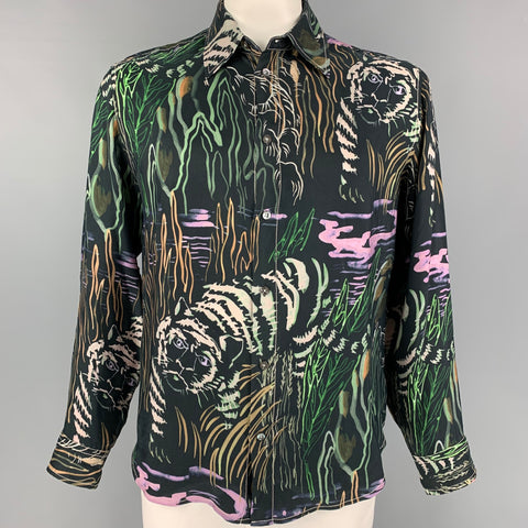 3.1 PHILLIP LIM Size L Multi-Color Print Cupro Button Up Long Sleeve Shirt