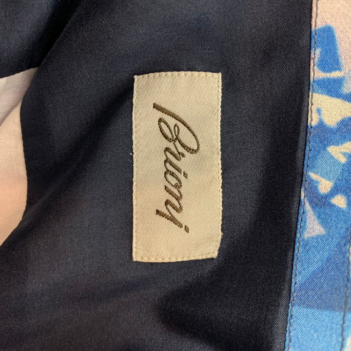 BRIONI Taille XXL Bleu &amp; Violet Blanc Chemise à manches courtes en soie florale abstraite