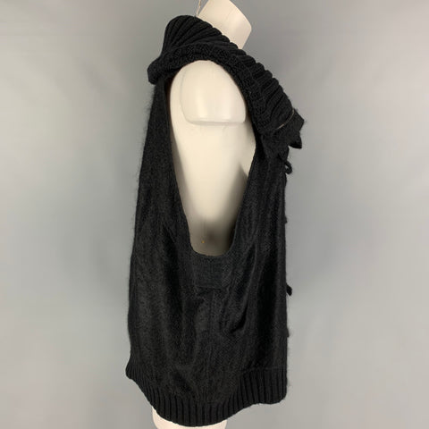 BALENCIAGA Size XS Black Mohair Blend Knitted Oversized Vest