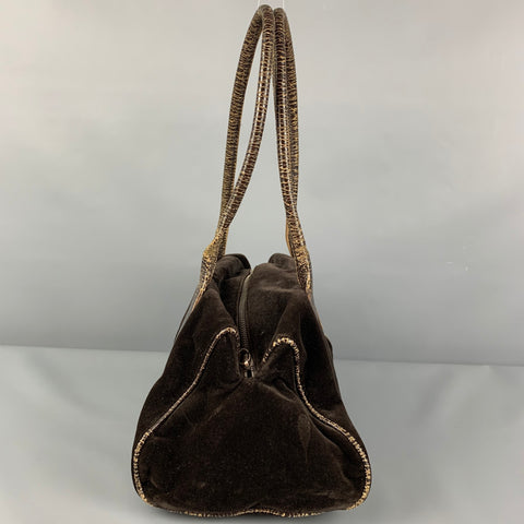MIU MIU Brown Distressed Velvet Satchel Leather Handbag