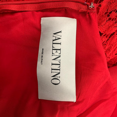 VALENTINO Pre-Fall 19 Size 0 Red Viscose Blend Lace Pleated Dress