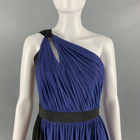 PAUL KA Size 2 Blue Black Cotton Viscose Color Block Gown