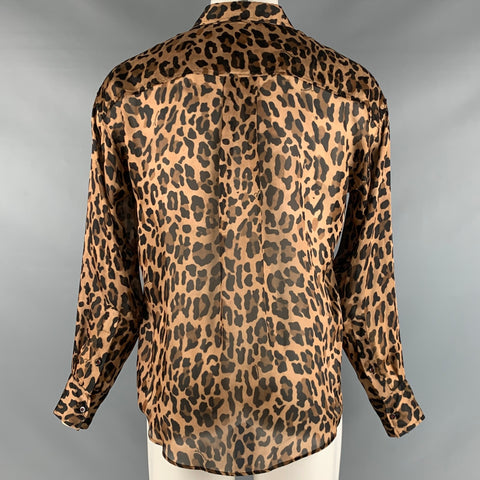 DSQUARED2 Size XS Tan Black Brown Animal Print Polyester Long Sleeve Shirt