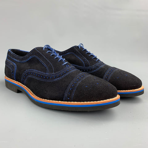 ALLEN EDMONDS Strandmok Size 10.5 Navy Perforated Suede Cap Toe Lace Up Shoes