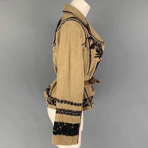 DRIES VAN NOTEN Size S Black Beige Linen Cotton Jacket
