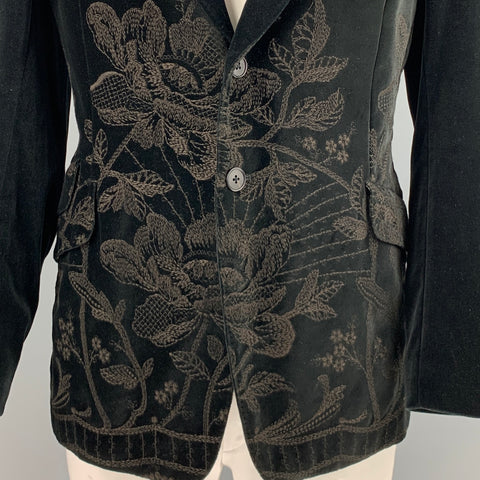 PAUL SMITH Size 46 Black Brown Embroidery Velvet Notch Lapel Sport Coat