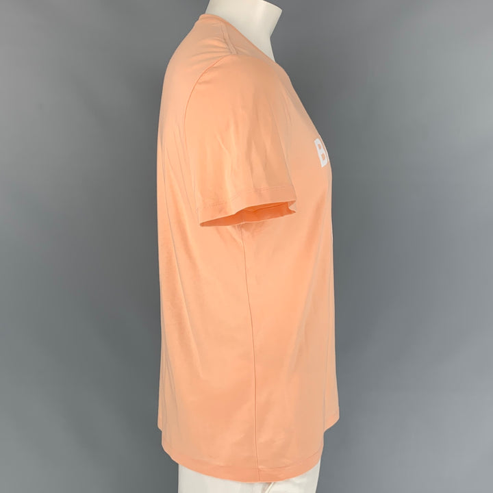 BALMAIN Size XL Peach Logo Cotton Crew-Neck T-shirt