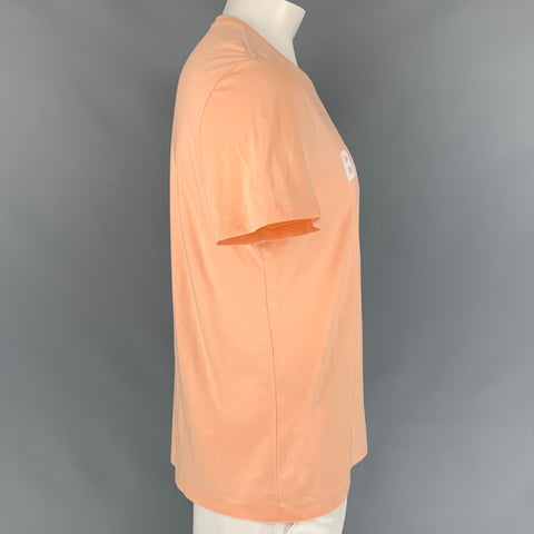 BALMAIN Size XL Peach Logo Cotton Crew-Neck T-shirt