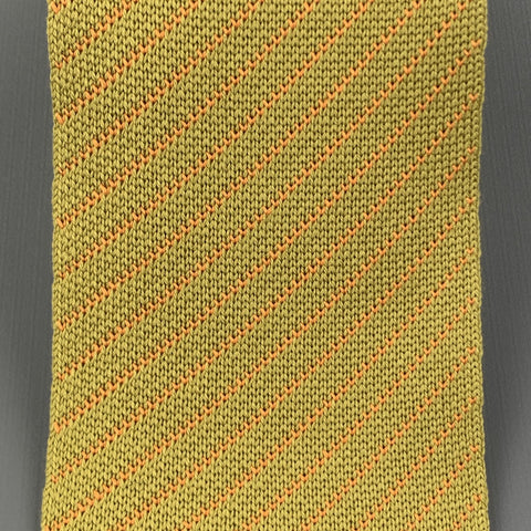 HERMES Muted Mustard & Orange Diagonal Striped Woven Silk Tie