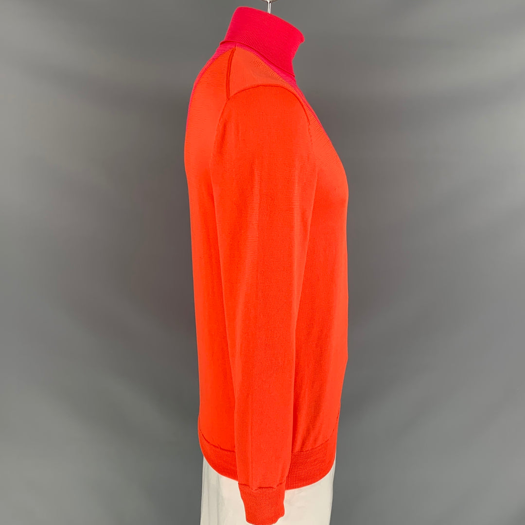 WALTER VAN BEIRENDONCK Size XL Orange & Fuchsia Dripping Polyester Turtleneck Sweater