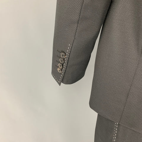 DOLCE & GABBANA Size 42 Black Contrast Stitch Wool Peak Lapel 3 Piece Suit