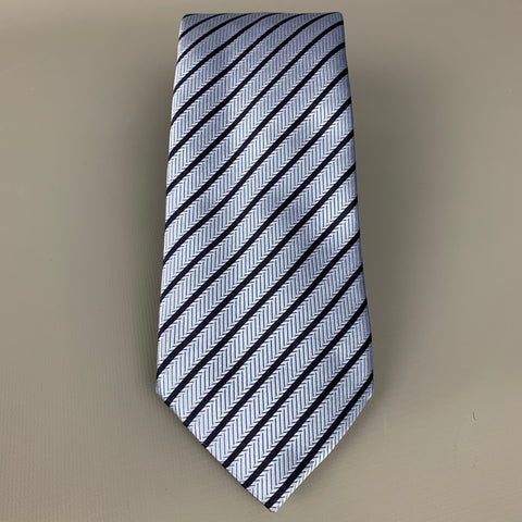 ERMENEGILDO ZEGNA Light Blue & Navy Stripe Silk Tie