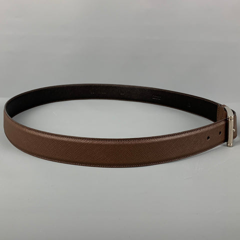 PRADA Size 40 Brown Taiga Leather Belt