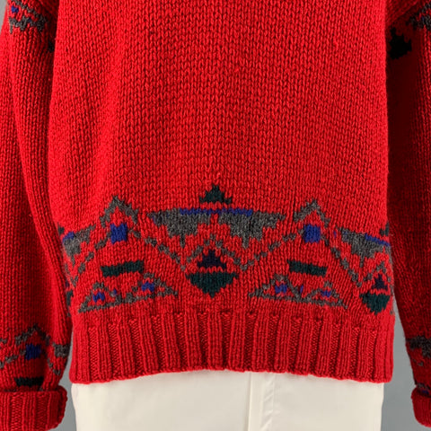 POLO by RALPH LAUREN Size XL Red Grey Knit Wool Shawl Collar Sweater