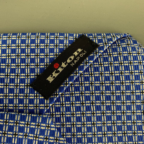 KITON Blue White Checkered Silk Tie