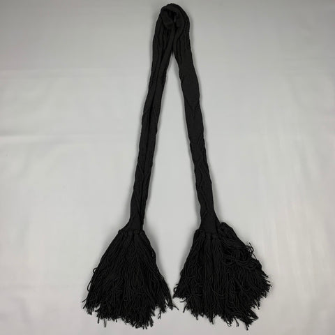 NO BRAND Black Knitted Long Fringe Trim Scarf