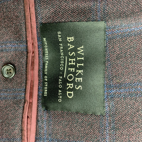 LUCIANO BARBERA Size 40 Brown & Navy Window Pane Wool Custom Sport Coat