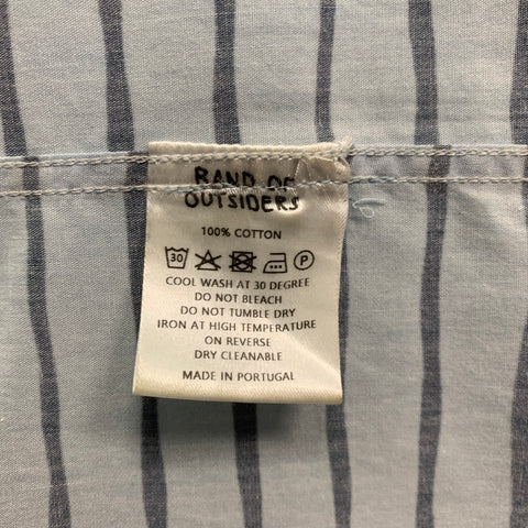 BAND OF OUTSIDERS Size L Blue Navy Stripe Cotton Short Sleeve Shirt