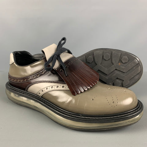 PRADA Talla 8 Zapatos con cordones de cuero perforado gris marrón