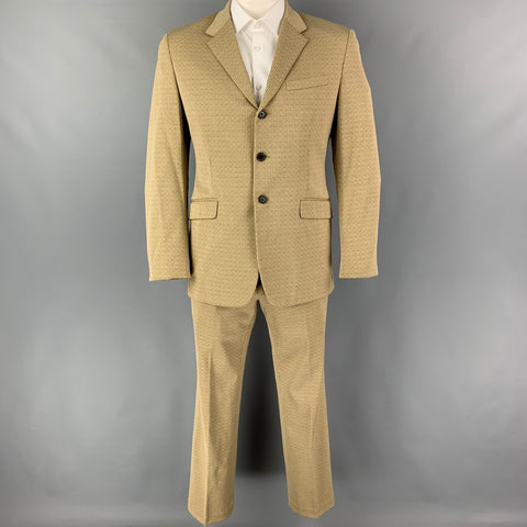 PRADA Size 42 Green Brown Pattern Nylon Blend Notch Lapel Suit