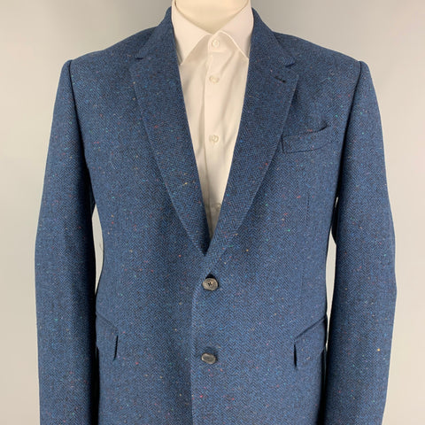 PAUL SMITH The Byard Taille 48 Manteau de sport à revers cranté en laine tweed multicolore bleu